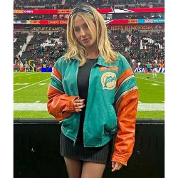 Leather Alix Earle Miami Dolphins Leather Jacket  Leather Alix Earle Miami Dolphins Leather Jacket
