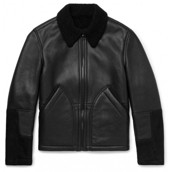 Mens Aviator Shearling Lined Leather And Suede Jacket