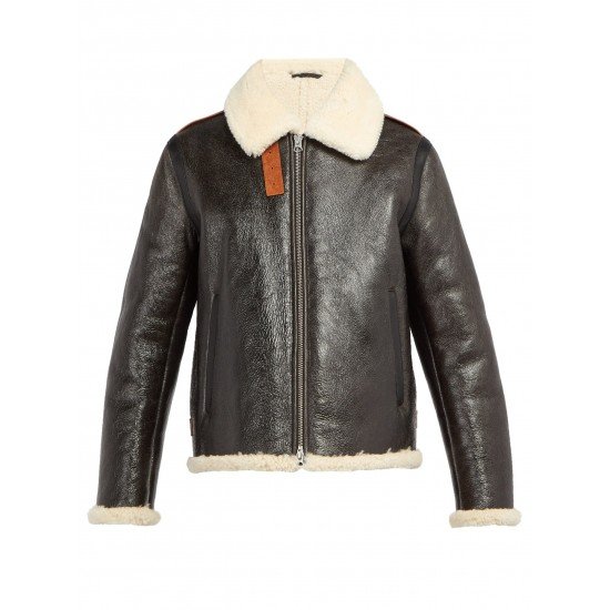 Mens Aviator Faux Shearling Black Leather Jacket