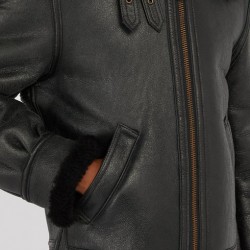 Men's Schot Aviator Faux Shearling Black Leather Jacket Men's Schot Aviator Faux Shearling Black Leather Jacket