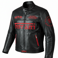 2004 Schumacher Ferrari Black & Red Leather Jacket 2004 Schumacher Ferrari Black & Red Leather Jacket