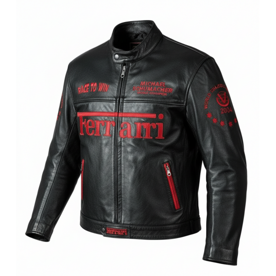 2004 Schumacher Ferrari Black & Red Leather Jacket