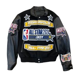 2024 All-Star Indianapolis Black Wool and Leather  Jacket 2024 All-Star Indianapolis Black Wool and Leather  Jacket