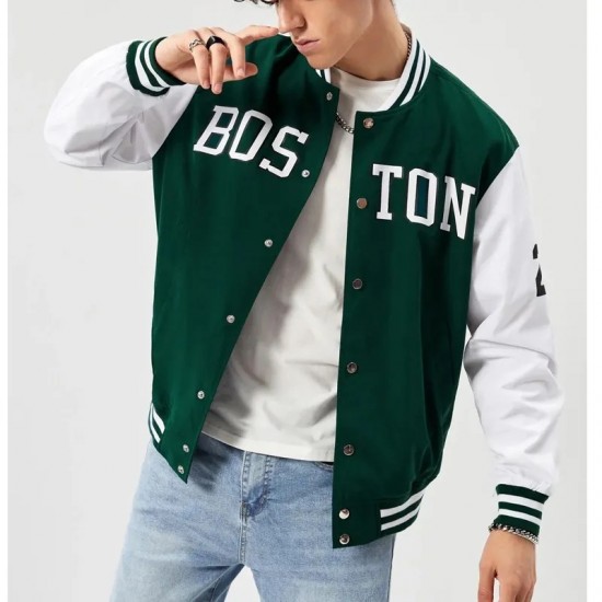 25 Boston Varsity Wool/Leather Full-Snap Jacket 25 Boston Varsity Wool/Leather Full-Snap Jacket