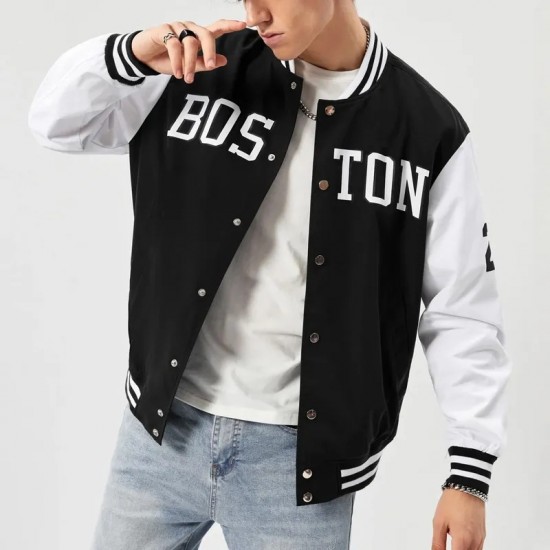 25 Boston Varsity Wool/Leather Full-Snap Jacket 25 Boston Varsity Wool/Leather Full-Snap Jacket