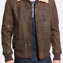 Men's Leather Bomber Jacket with Faux Shearling Collar Men's Leather Bomber Jacket with Faux Shearling Collar