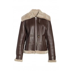 Women Genuine Shearling Brown Aviator Jacket