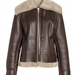 Women Genuine Shearling Brown Aviator Jacket Women Genuine Shearling Brown Aviator Jacket