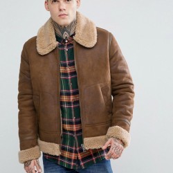 Men's Aviator Brown Leather Jacket With Faux Shearling  Men's Aviator Brown Leather Jacket With Faux Shearling