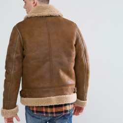 Men's Aviator Brown Leather Jacket With Faux Shearling  Men's Aviator Brown Leather Jacket With Faux Shearling