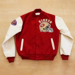 80’s San Francisco 49ers Red Wool And White Leather Varsity Jacket 80’s San Francisco 49ers Red Wool And White Leather Varsity Jacket