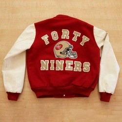 80’s San Francisco 49ers Red Wool And White Leather Varsity Jacket 80’s San Francisco 49ers Red Wool And White Leather Varsity Jacket