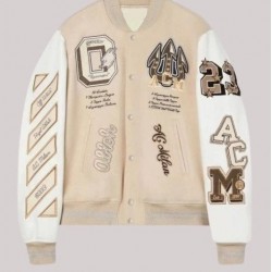 AC Milan Varsity Bomber Off White Jacket AC Milan Varsity Bomber Off White Jacket