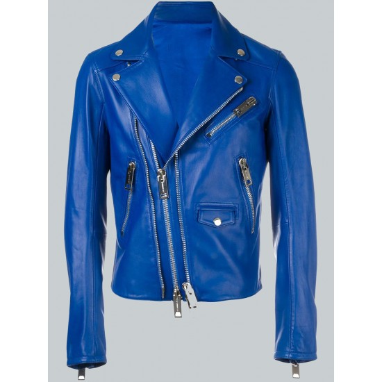 Adam Lambert Blue Leather Jacket