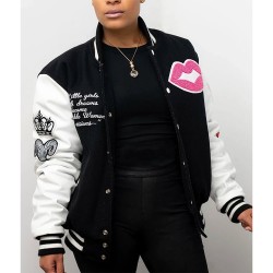 Adorable Woman Black and White Varsity Jacket Adorable Woman Black and White Varsity Jacket