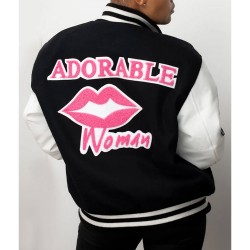 Adorable Woman Black and White Varsity Jacket Adorable Woman Black and White Varsity Jacket