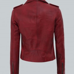 Amber Womens Moto Maroon Asymmetrical Leather Jacket Amber Womens Moto Maroon Asymmetrical Leather Jacket