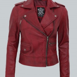 Amber Womens Moto Maroon Asymmetrical Leather Jacket Amber Womens Moto Maroon Asymmetrical Leather Jacket