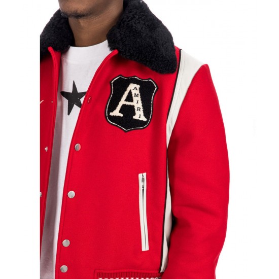 Amiri Always on Point Red Wool Varsity Jacket