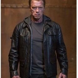 Arnold Terminator 5 Leather Jacket with Hood Arnold Terminator 5 Leather Jacket with Hood