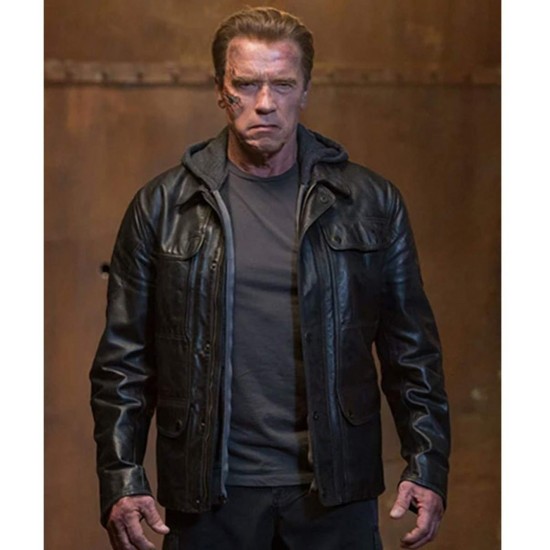 Arnold Terminator 5 Leather Jacket with Hood