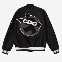 Asap Rocky Stussy CDG Black Wool Letterman Varsity Jacket Asap Rocky Stussy CDG Black Wool Letterman Varsity Jacket