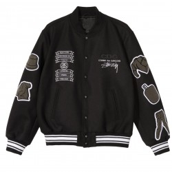 Asap Rocky Stussy CDG Black Wool Letterman Varsity Jacket Asap Rocky Stussy CDG Black Wool Letterman Varsity Jacket