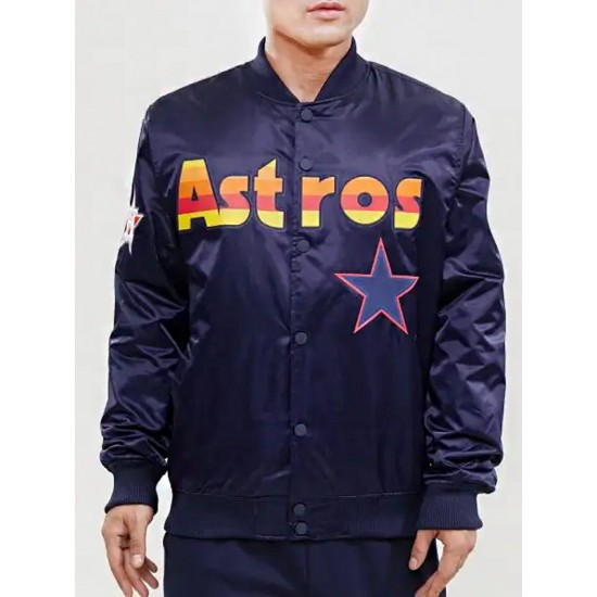 Astros Big Logo Satin Bomber Jacket