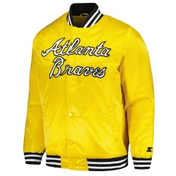 Atlanta Braves Gold Cross Bronx Fashion Varsity Satin Jacket Atlanta Braves Gold Cross Bronx Fashion Varsity Satin Jacket