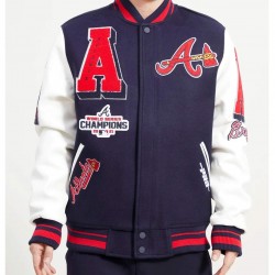 Atlanta Braves Mash Up Navy and White Varsity Jacket Atlanta Braves Mash Up Navy and White Varsity Jacket