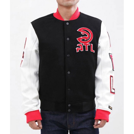 Atlanta Hawks Black and White Varsity Jacket