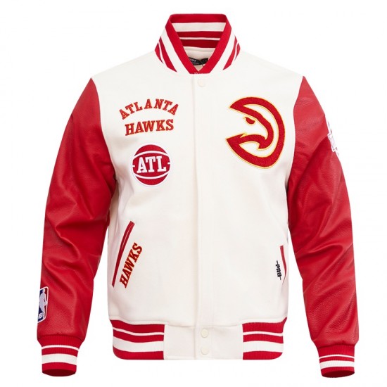 Atlanta Hawks Off White Wool Varsity Jacket