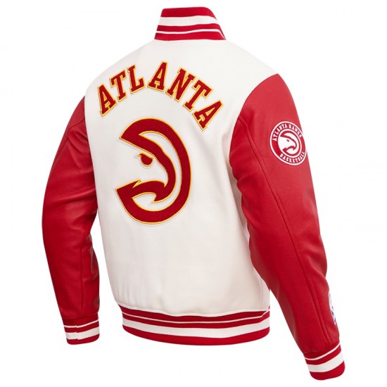 Atlanta Hawks Off White Wool Varsity Jacket