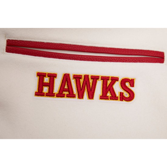 Atlanta Hawks Off White Wool Varsity Jacket