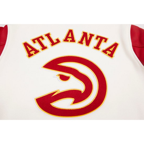 Atlanta Hawks Off White Wool Varsity Jacket