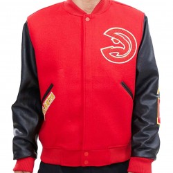 Atlanta Hawks Red and Black Varsity Jacket Atlanta Hawks Red and Black Varsity Jacket