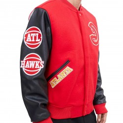 Atlanta Hawks Red and Black Varsity Jacket Atlanta Hawks Red and Black Varsity Jacket