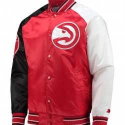 Atlanta Hawks Reliever Red/Black Satin Raglan Full-Snap Jacket Atlanta Hawks Reliever Red/Black Satin Raglan Full-Snap Jacket