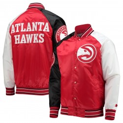 Atlanta Hawks Reliever Red/Black Satin Raglan Full-Snap Jacket Atlanta Hawks Reliever Red/Black Satin Raglan Full-Snap Jacket