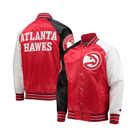 Atlanta Hawks Reliever Red/Black Satin Raglan Full-Snap Jacket