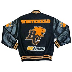 BC Lions White Head Black Varsity Jacket BC Lions White Head Black Varsity Jacket