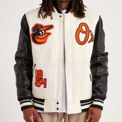 Baltimore Orioles Black and Off White Varsity Jacket Baltimore Orioles Black and Off White Varsity Jacket