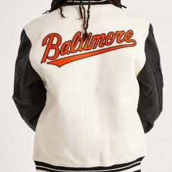 Baltimore Orioles Black and Off White Varsity Jacket Baltimore Orioles Black and Off White Varsity Jacket