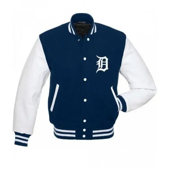 Detroit Tigers Bomber Navy Blue Leather Jacket