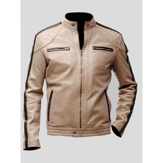 Beige Leather Moto Jacket Beige Leather Moto Jacket