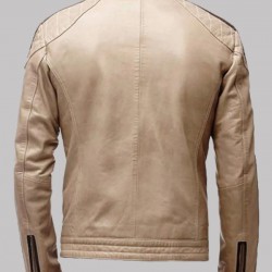 Beige Leather Moto Jacket