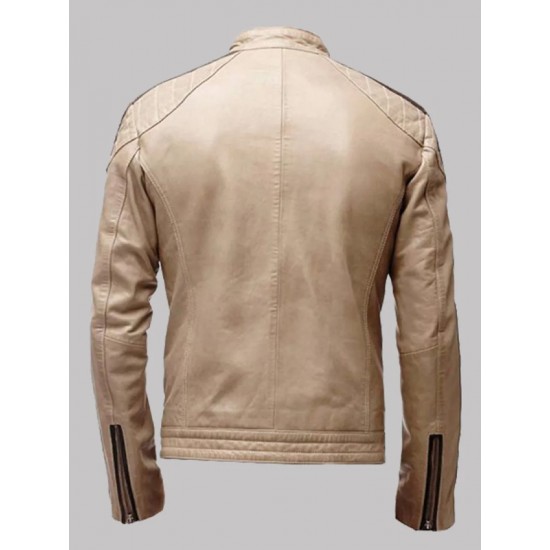 Beige Leather Moto Jacket Beige Leather Moto Jacket