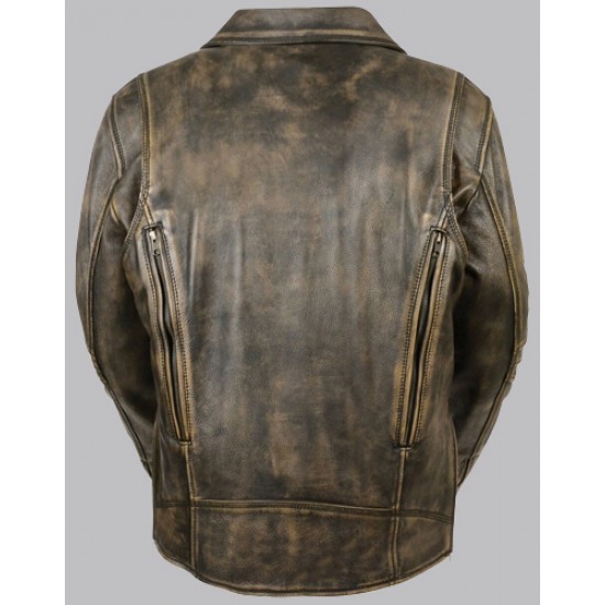 Beltless Brown Leather Motorcycle Jacket