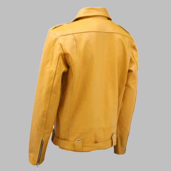 Biker Look Yellow Leather Jacket Men