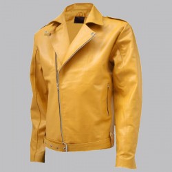 Biker Look Yellow Leather Jacket Men Biker Look Yellow Leather Jacket Men